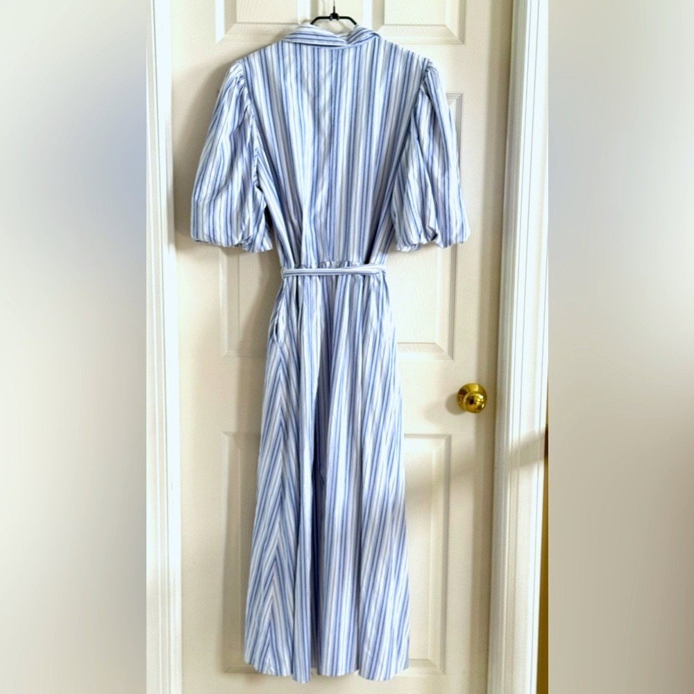 Ashley Stewart Blue White‎ Striped Puff Sleeve Maxi Shirtdress Plus Size 14/16 - Picture 4 of 11
